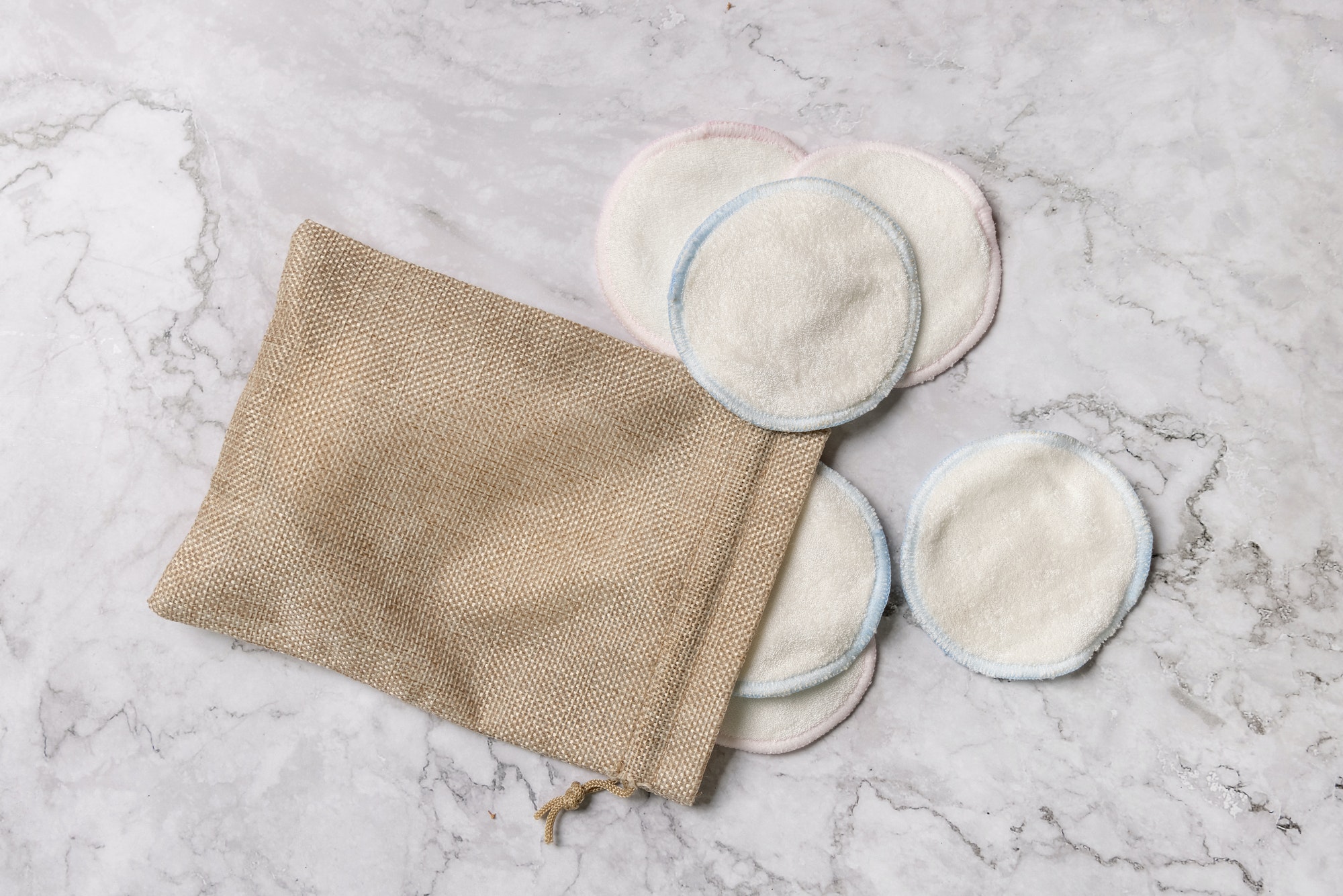 Eco friendly reusable make-up remover pads in a bag